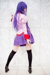 bakemonogatari blouse cosplay hiokichi pleated_skirt purple_eyes purple_hair senjougahara_hitagi skirt thighhighs tie zettai_ryouiki rating:Safe score:3 user:pixymisa