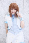 blouse cosplay hagiwara_yukiho idolmaster microphone rika_maru scarf_tie skirt vest rating:Safe score:0 user:pixymisa