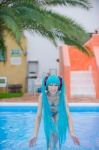 aqua_hair bikini cleavage cosplay hatsune_miku headset mashiro_yuki pool project_diva swimsuit twintails vocaloid wet rating:Questionable score:0 user:nil!