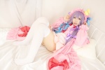 amatsuka_miyu bed blouse cosplay night_cap open_clothes patchouli_knowledge pleated_skirt purple_hair robe skirt thighhighs touhou zettai_ryouiki rating:Safe score:3 user:nil!