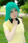 blouse cosplay green_hair gun higurashi_no_naku_koro_ni pistol ponytail raiko sonozaki_mion tshirt turtleneck rating:Safe score:0 user:nil!