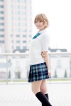 blonde_hair blouse bowtie cosplay kneehighs koizumi_hanayo love_live!_school_idol_project pleated_skirt skirt sweater takanashi_maui rating:Safe score:0 user:pixymisa