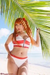 beach bikini cleavage cosplay hair_pods neon_genesis_evangelion ocean red_hair red_solitude_type_two saku soryu_asuka_langley swimsuit twintails rating:Safe score:0 user:nil!