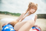 animal_ears beach cosplay horo inner_tube ocean one-piece_swimsuit orange_hair rococo spice_and_wolf swimsuit tail whistle_around_the_world wolf_ears rating:Safe score:2 user:nil!