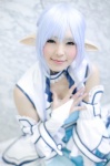 akitsu_honoka asuna_(sao) blue_eyes blue_hair cosplay detached_sleeves dress elf_ears military_uniform sword_art_online rating:Safe score:0 user:pixymisa