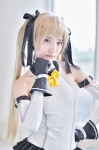 blonde_hair bodysuit cosplay dead_or_alive detached_sleeves fingerless_gloves futon_(mod) hair_ribbons marie_rose twintails rating:Safe score:1 user:nil!