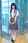 blouse blue_hair cosplay furude_rika higurashi_no_naku_koro_ni himekawa_azuru jumper school_uniform socks rating:Safe score:1 user:nil!