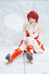aikatsu! boots cosplay detached_sleeves dress fishnet_stockings ichinose_kaede red_hair shimotsuki_sato thighhighs white_legwear zettai_ryouiki rating:Safe score:0 user:nil!