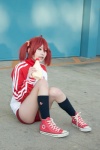 bloomers cosplay dome_(cosplayer) hair_ties isshiki_akane kneesocks red_hair track_jacket twintails vividred_operation rating:Safe score:2 user:pixymisa