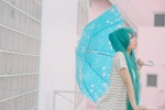 aqua_eyes aqua_hair blouse cosplay hatsune_miku twintails umbrella vocaloid wristband yuuki_mio rating:Safe score:0 user:pixymisa
