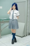 blouse blue_hair cosplay idolmaster kisaragi_chihaya kneesocks minazuki_syoun pleated_skirt school_uniform skirt tie rating:Safe score:1 user:pixymisa