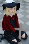 blonde_hair blouse chamaro cosplay cross elbow_gloves gloves hair_clips kagamine_rin pleated_skirt shawl skirt thighhighs trick_and_treat_(vocaloid) vocaloid witch_hat zettai_ryouiki rating:Safe score:3 user:nil!