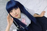 blouse blue_hair cosplay furude_rika higurashi_no_naku_koro_ni mimi_(ii) school_uniform suspenders rating:Safe score:0 user:nil!