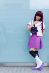 akizuki_maria asami_uki blouse blue_eyes boots bow cosplay from_the_new_world purple_hair school_uniform thighhighs rating:Safe score:1 user:pixymisa