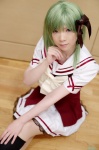 cosplay green_hair hair_ribbon kneesocks miniskirt pantyhose pleated_skirt ryuuna sailor_uniform school_uniform shigure_asa shuffle! skirt slip rating:Safe score:3 user:nil!