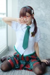 blouse cosplay glasses hairband maitako makinami_mari_illustrious neon_genesis_evangelion pleated_skirt rebuild_of_evangelion school_uniform skirt thighhighs tie twintails zettai_ryouiki rating:Safe score:2 user:nil!