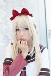 blonde_hair blue_eyes cosplay dress hairbow hiokichi jacket school_uniform toshino_kyoko yuruyuri rating:Safe score:0 user:pixymisa