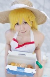 bakemonogatari blonde_hair cosplay donut dress oshino_shinobu reco straw_hat rating:Safe score:0 user:nil!