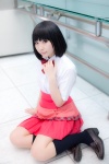ayano_yuura blouse bowtie cosplay kneehighs pink_eyes pleated_skirt sasami-san@ganbaranai skirt tiered_skirt yagami_kagami rating:Safe score:0 user:pixymisa