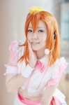 asagi_rui blouse cosplay croptop hairbow headset kousaka_honoka love_live!_school_idol_project miniskirt red_hair side_ponytail skirt rating:Safe score:0 user:nil!