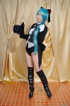 aqua_hair blazer blouse bodysuit boots cosplay fishnet_pantyhose gloves hairbow hatsune_miku layla_(ii) pantyhose ponytail project_diva thigh_boots thighhighs top_hat vocaloid rating:Safe score:1 user:nil!