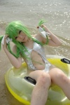 beach cc code_geass cosplay green_hair monokini mosaic_kakera ocean one-piece_swimsuit straw_hat swimsuit tatsuki twin_braids wet rating:Safe score:2 user:nil!