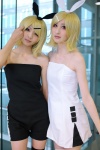 blonde_hair cosplay dress hairbow hair_clips isa jumper_shorts kagamine_rin maron tagme_song thighhighs vocaloid zettai_ryouiki rating:Safe score:1 user:nil!