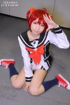 ahoge blouse bowtie cosplay isshiki_akane kneehighs mirii red_eyes red_hair shorts twintails vividred_operation rating:Safe score:0 user:pixymisa