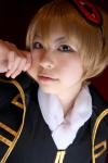 blonde_hair cheek_pull cosplay eyemask gintama katou_mari okita_sougo uniform rating:Safe score:0 user:nil!