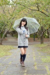 blouse braid cardigan kneesocks nanaka_amanonanae pleated_skirt rain scarf skirt umbrella rating:Safe score:0 user:pixymisa