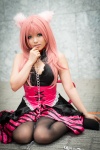 animal_ears black_legwear chain collar cosplay dress megurine_luka pantyhose pink_hair ravi tail vocaloid rating:Safe score:1 user:pixymisa