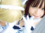 apron blonde_hair cleavage cosplay dress elbow_gloves gloves hairband himezaki_reika kipi kore_ga_watashi_no_goshujin-sama maid maid_uniform sawatari_izumi sawatari_mitsuki rating:Safe score:1 user:nil!