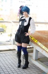 blouse blue_hair boots cosplay original saori shorts striped striped_socks thighhighs top_hat vest rating:Safe score:1 user:nil!