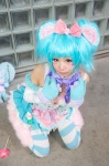 blue_hair bow cosplay detached_sleeves dress gloves hairbow himemiya_mahore lollipop petticoat plushie thighhighs twinkle_candy_bear yum_yums rating:Safe score:1 user:pixymisa