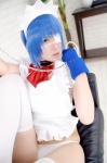 apron blue_hair cosplay eyepatch gloves hairband handcuffs ikkitousen kibashi maid maid_uniform panties ryomou_shimei thighhighs white_legwear rating:Safe score:2 user:nil!