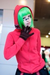cosplay gloves green_hair gumi harun hoodie jacket matryoshka_(vocaloid) pleated_skirt red_eyes skirt vocaloid rating:Safe score:0 user:pixymisa