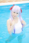 cosplay hairbow jinno_hikari kamui_arisa makai_tenshi_djibril one-piece_swimsuit pool purple_hair swimsuit twintails wet rating:Safe score:0 user:nil!