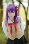 blouse cosplay fate/series fate/stay_night hazuki_minami matou_sakura pleated_skirt purple_hair school_uniform skirt vest rating:Safe score:0 user:nil!