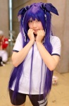 cosplay hair_ribbons little_busters! purple_hair ruri_(ii) sasasegawa_sasami shorts tshirt twintails rating:Safe score:0 user:pixymisa