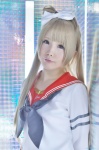 blonde_hair cosplay hairbow love_live!_school_idol_project minami_kotori myumyu sailor_uniform school_uniform side_ponytail rating:Safe score:0 user:nil!