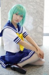 cosplay green_hair ibara iwasaki_minami lucky_star miniskirt pantyhose pleated_skirt sailor_uniform school_uniform skirt rating:Safe score:0 user:nil!