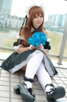 apron bouquet choker cosplay dress garter_belt hairband ijiwaru_my_master maid maid_uniform sakurajousui_kurumi thighhighs yunoru_keika zettai_ryouiki rating:Safe score:0 user:nil!