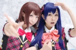 amami_haruka blouse blue_hair cosplay hairbow hozuki_rin ibuki_iyoko idolmaster kisaragi_chihaya school_uniform vest rating:Safe score:0 user:nil!
