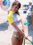 beach bikini ocean ponytail sasaki_nozomi side-tie_bikini swimsuit tshirt wet rating:Safe score:8 user:nil!