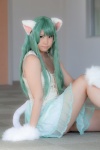 animal_ears camisole cat_ears cosplay enacat_(white_version) enako green_hair original paw_gloves skirt tail rating:Safe score:5 user:nil!