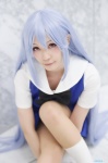 blue_hair cosplay grisaia_no_kajitsu jumper kazami_kazuki kneesocks pantyhose sailor_uniform school_uniform sheer_legwear yuzuki_aya_(ii) rating:Safe score:1 user:nil!