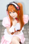 apron asahina_mikuru cosplay cuffs dress hairband orange_hair pantyhose sheer_legwear suzumiya_haruhi_no_yuuutsu tsukikage_yayoi twintails waitress waitress_uniform rating:Safe score:0 user:pixymisa