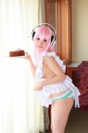 apron arai_yomi cake cosplay headphones nearly_naked_apron nitro_super_sonic panties pink_hair sideboob soniko_nuija_imashita super_soniko rating:Safe score:0 user:nil!
