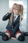 bechiko blazer blonde_hair blouse cosplay glasses green_eyes hair_ribbons looking_over_glasses nyotalia striped thighhighs tie tiered_skirt twintails united_kingdom zettai_ryouiki rating:Safe score:1 user:pixymisa