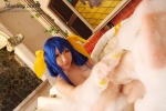 bathroom bathtub blue_hair cleavage cosplay dizzy guilty_gear hairbows hitori_gokko saku soap_suds tail wet rating:Safe score:1 user:nil!
